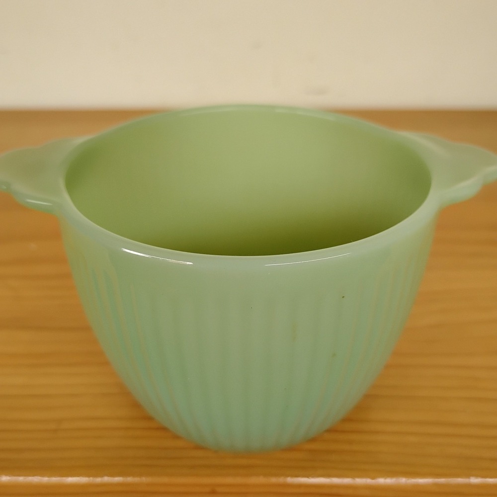 VTG Fire King Ribbed Jadite Jadeite Glass Sugar Bowl Molded Handles No Lid - Picture 5 of 11